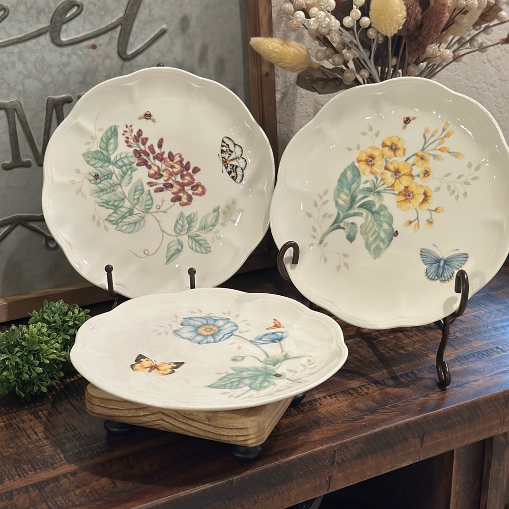 Lenox Scalloped Butterfly Meadow porcelain salad Plates 9in Set of 3
